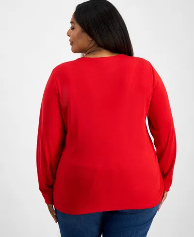 Holiday Lane Plus Size Scandi Tree Graphic Long-sleeve T-shirt, Macy's Exclusive In Red