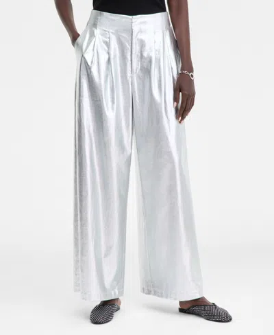 Inc International Concepts Women's Metallic Wide-leg Pants, Macy's Exclusive In Gray