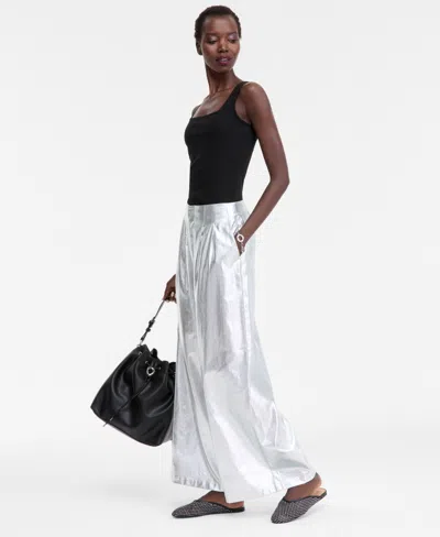 Inc International Concepts Women's Metallic Wide-leg Pants, Macy's Exclusive In Gray