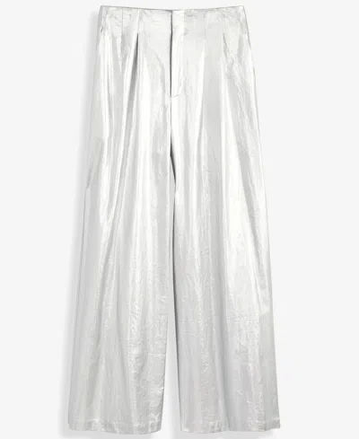 Inc International Concepts Women's Metallic Wide-leg Pants, Macy's Exclusive In Gray