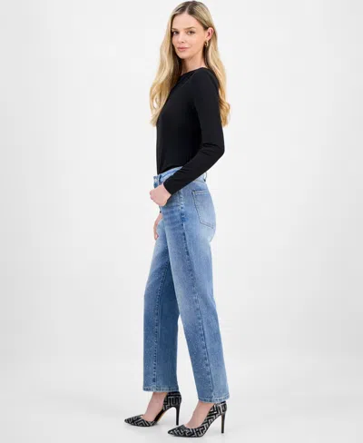 Inc International Concepts Petite Embellished High-rise Straight Jeans, Macy's Exclusive In Blue