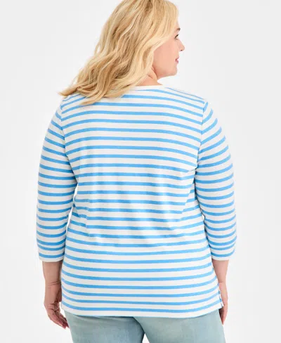 Style & Co Plus Size Striped Side-button Knit Tunic Top, Macy's Exclusive In Blue