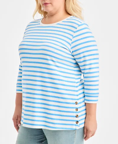 Style & Co Plus Size Striped Side-button Knit Tunic Top, Macy's Exclusive In Blue