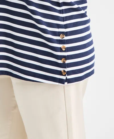 Style & Co Plus Size Striped Side-button Knit Tunic Top, Macy's Exclusive In Blue