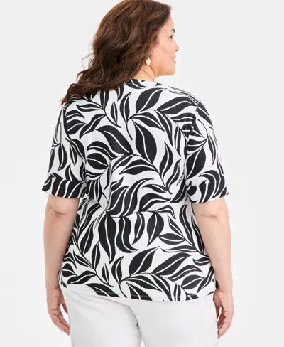 Style & Co Plus Size Boat-neck Cuffed-sleeve Top, Macy's Exclusive In Black