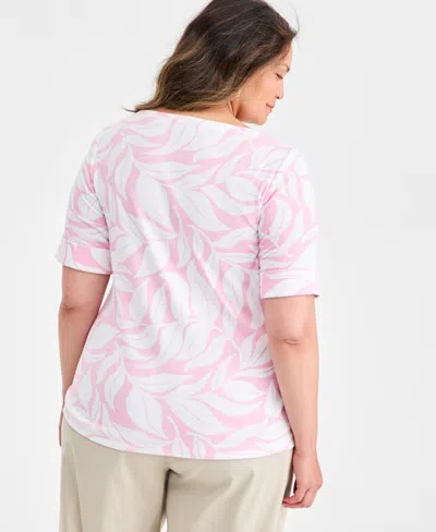 Style & Co Plus Size Boat-neck Cuffed-sleeve Top, Macy's Exclusive In Pink