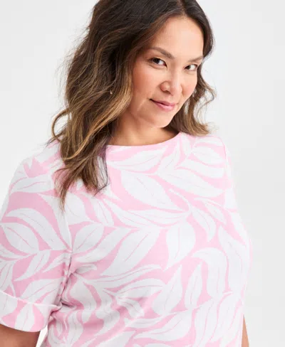 Style & Co Plus Size Boat-neck Cuffed-sleeve Top, Macy's Exclusive In Pink
