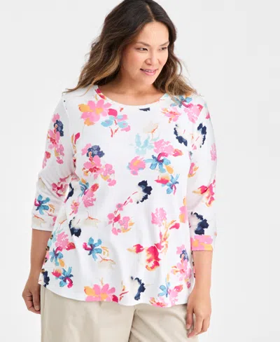 Style & Co Plus Printed Size Side-button Knit Tunic Top, Macy's Exclusive In Multi