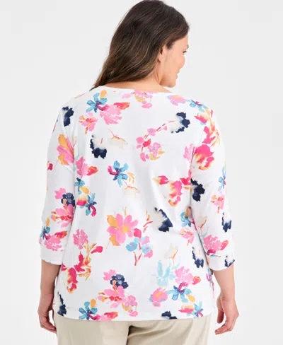 Style & Co Plus Printed Size Side-button Knit Tunic Top, Macy's Exclusive In Multi