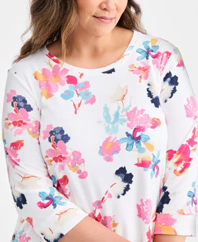 Style & Co Plus Printed Size Side-button Knit Tunic Top, Macy's Exclusive In Multi