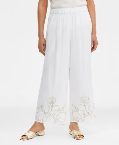 Jm Collection Women's Embroidered Capri Pants, Macy's Exclusive In White