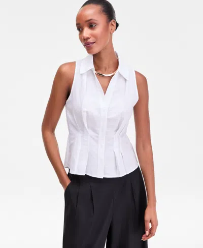 Inc International Concepts Woman's Collared Button-front Top, Macy's Exclusive In White