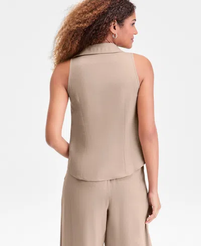 Inc International Concepts Woman's Collared Button-front Top, Macy's Exclusive In Brown