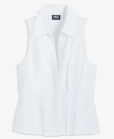 Inc International Concepts Woman's Collared Button-front Top, Macy's Exclusive In White