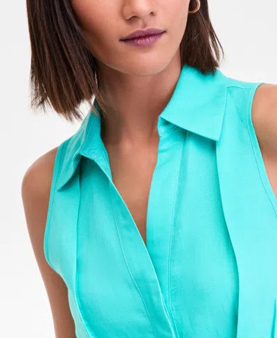 Inc International Concepts Woman's Collared Button-front Top, Macy's Exclusive In Blue
