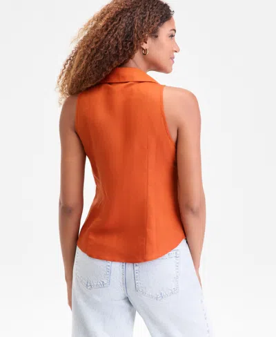Inc International Concepts Woman's Collared Button-front Top, Macy's Exclusive In Orange