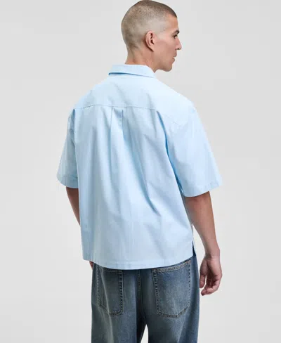 Mode Of One Men's Relaxed Fit Short Sleeve Ripstop Button-front Shirt, Macy's Exclusive In Blue