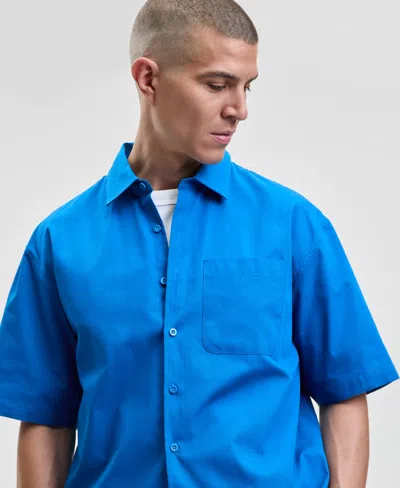 Mode Of One Men's Relaxed Fit Short Sleeve Ripstop Button-front Shirt, Macy's Exclusive In Blue