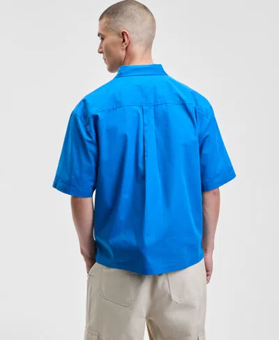 Mode Of One Men's Relaxed Fit Short Sleeve Ripstop Button-front Shirt, Macy's Exclusive In Blue