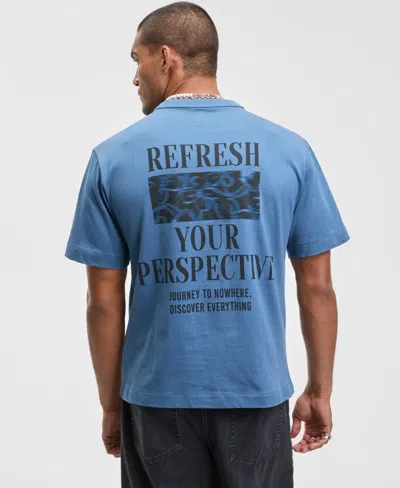Mode Of One Men's Refreshed Relaxed Fit Short-sleeve Crewneck Graphic T-shirt, Macy's Exclusive In Blue