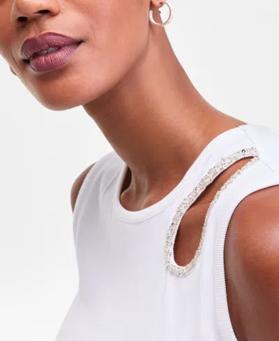 Inc International Concepts Women's Embellished Cutout Sleeveless Top, Macy's Exclusive In White