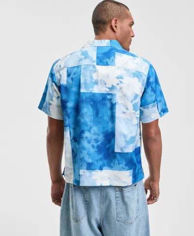 Mode Of One Men's Relaxed Fit Short Sleeve Pointillism Print Button-front Camp Shirt, Macy's Exclusive In Blue