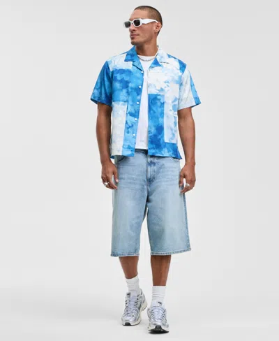 Mode Of One Men's Relaxed Fit Short Sleeve Pointillism Print Button-front Camp Shirt, Macy's Exclusive In Blue