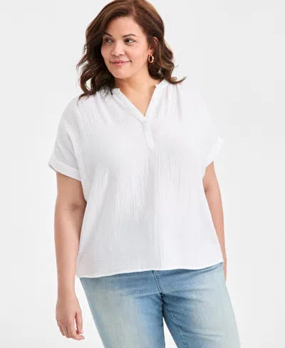 Style & Co Plus Size Cotton V-neck Dolman-sleeve Top, Macy's Exclusive In White