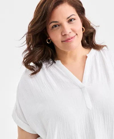 Style & Co Plus Size Cotton V-neck Dolman-sleeve Top, Macy's Exclusive In White