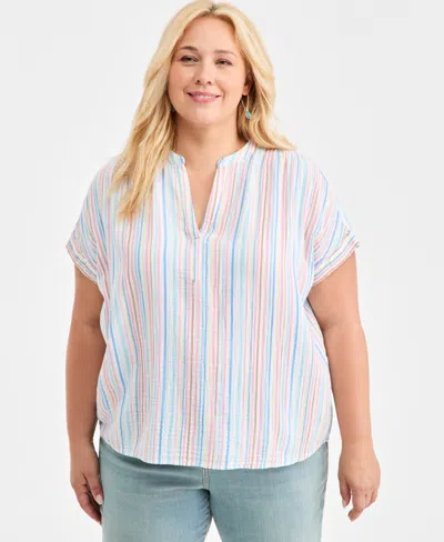 Style & Co Plus Size Striped V-neck Dolman-sleeve Top, Macy's Exclusive In Multi