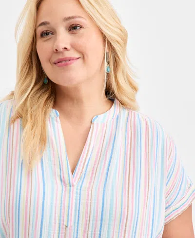 Style & Co Plus Size Striped V-neck Dolman-sleeve Top, Macy's Exclusive In Multi