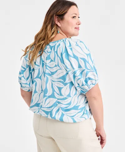 Style & Co Plus Size Cotton Puff-sleeve Bubble Top, Macy's Exclusive In Multi