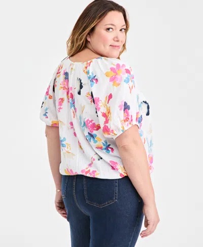 Style & Co Plus Size Cotton Puff-sleeve Bubble Top, Macy's Exclusive In Multi