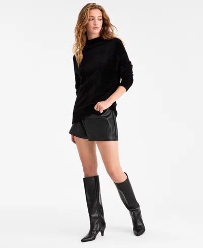 Bar Iii Women's Mock-neck Fuzzy Sweater, Macy's Exclusive In Black