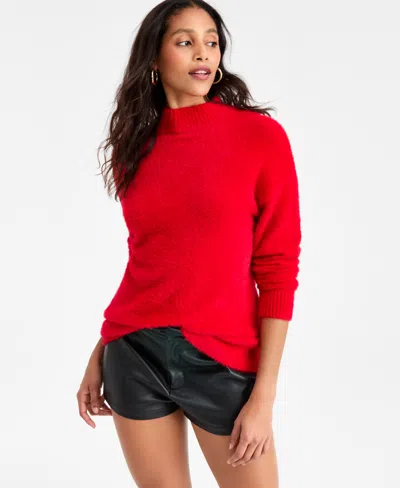 Bar Iii Women's Mock-neck Fuzzy Sweater, Macy's Exclusive In Red