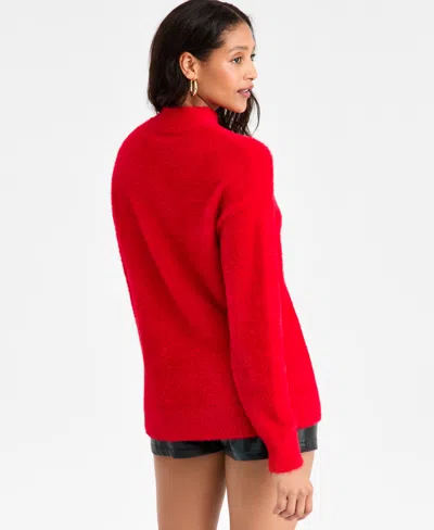 Bar Iii Women's Mock-neck Fuzzy Sweater, Macy's Exclusive In Red
