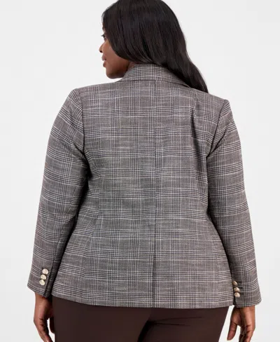 Tahari Asl Plus Size Plaid Peak Lapel Double-breasted Blazer In Gray
