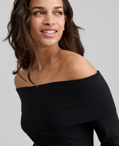 And Now This Petite Off-the-shoulder Top, Macy's Exclusive In Black