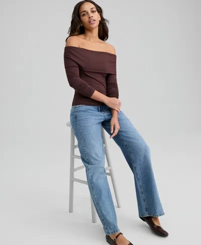 And Now This Petite Off-the-shoulder Top, Macy's Exclusive In Brown
