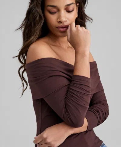 And Now This Petite Off-the-shoulder Top, Macy's Exclusive In Brown