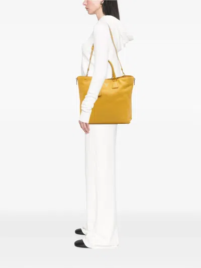 Pre-owned Prada 2000-2025 Vitello Daino Side Zip Open Convertible Tote Satchel In Yellow