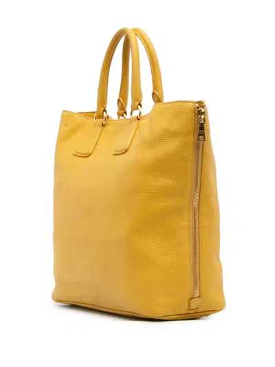 Pre-owned Prada 2000-2025 Vitello Daino Side Zip Open Convertible Tote Satchel In Yellow