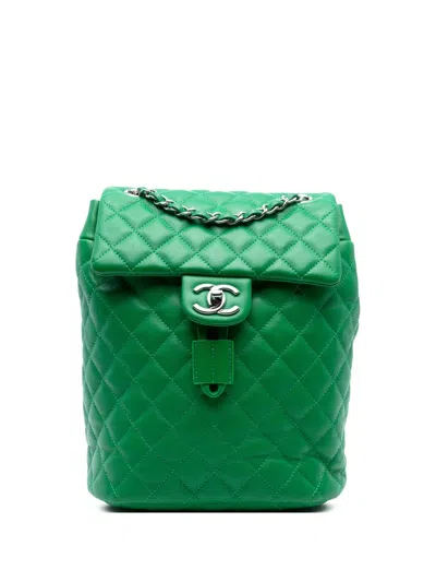 Pre-owned Chanel 2016-2017 Small Lambskin Urban Spirit Backpack In Green