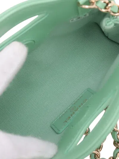 Pre-owned Chanel 2021-2025 Micro Shiny Lambskin 31 Clutch With Chain Satchel In Green