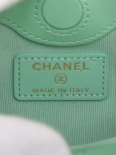 Pre-owned Chanel 2021-2025 Micro Shiny Lambskin 31 Clutch With Chain Satchel In Green