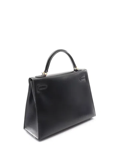 Pre-owned Hermes 2008 Box Calf Kelly Ii Sellier 32 Handbag In Black