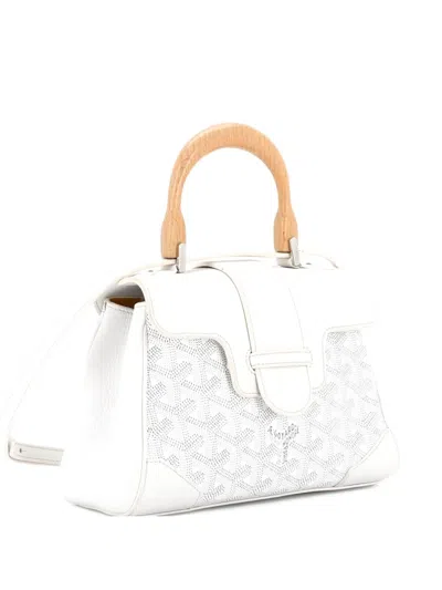 Pre-owned Goyard Saigon Top Handle Bag Coated Canvas With Leather Mini Shoulder Bag In White