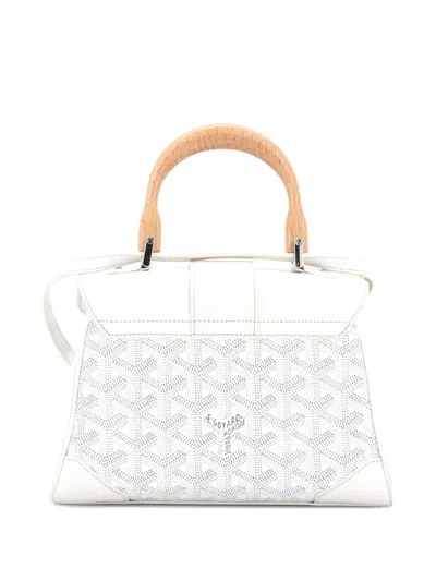 Pre-owned Goyard Saigon Top Handle Bag Coated Canvas With Leather Mini Shoulder Bag In White