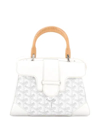 Pre-owned Goyard Saigon Top Handle Bag Coated Canvas With Leather Mini Shoulder Bag In White