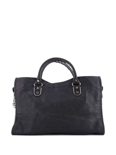 Pre-owned Balenciaga City Classic Metallic Edge Bag Leather Medium Satchel In Black